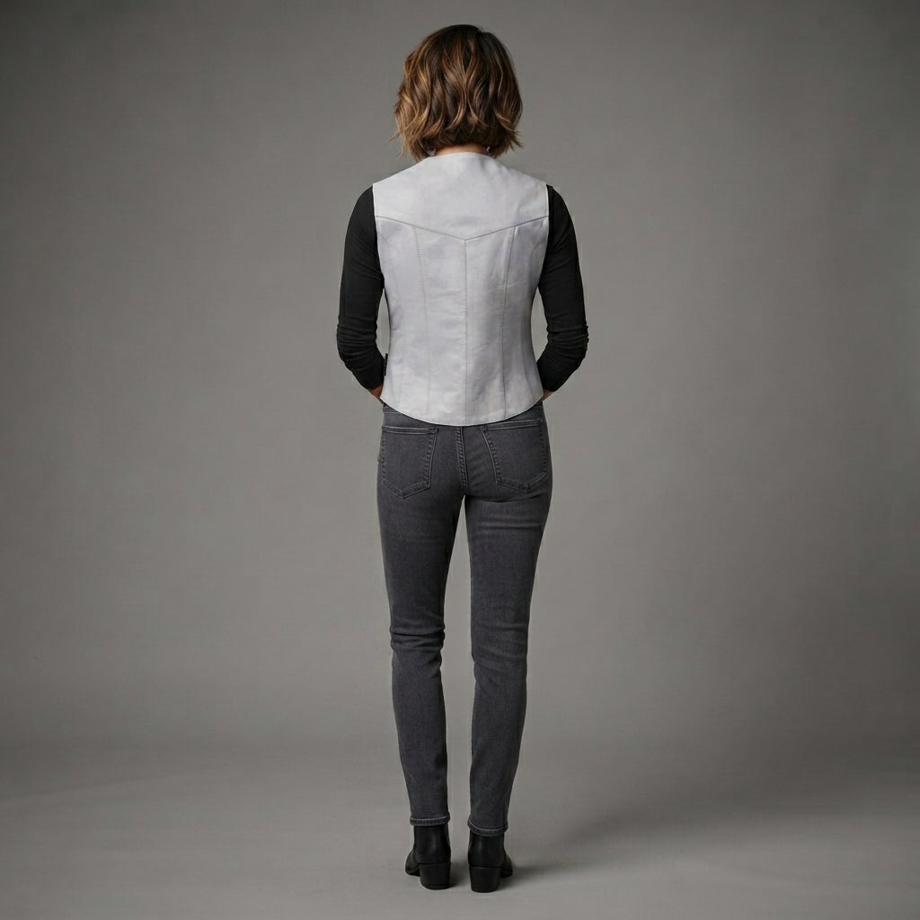 Women's Grey Leather Western Vest