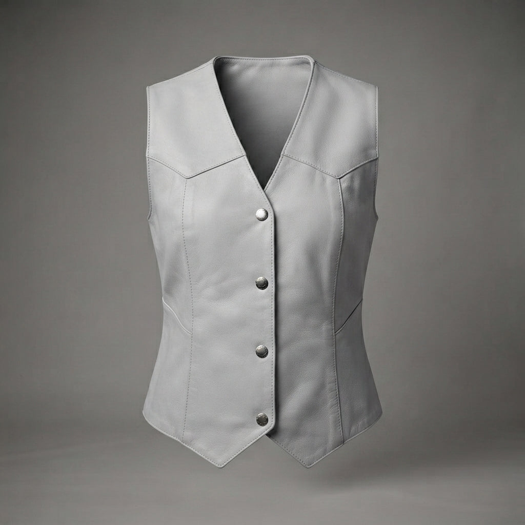 Women's Grey Leather Western Vest
