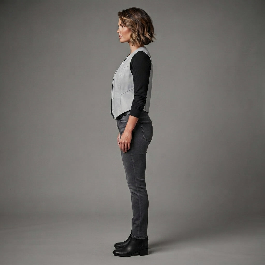 Women's Grey Leather Western Vest