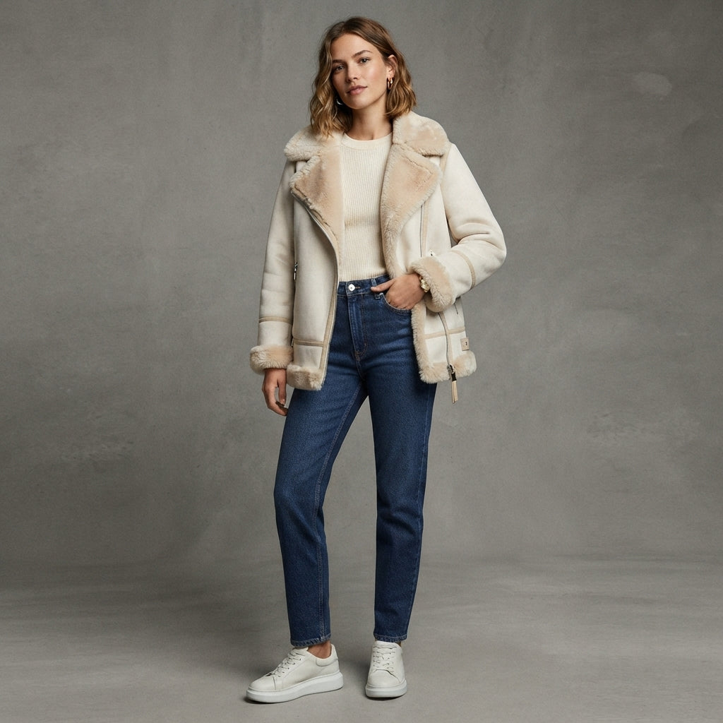 Women's Snow Drift Shearling Biker Coat