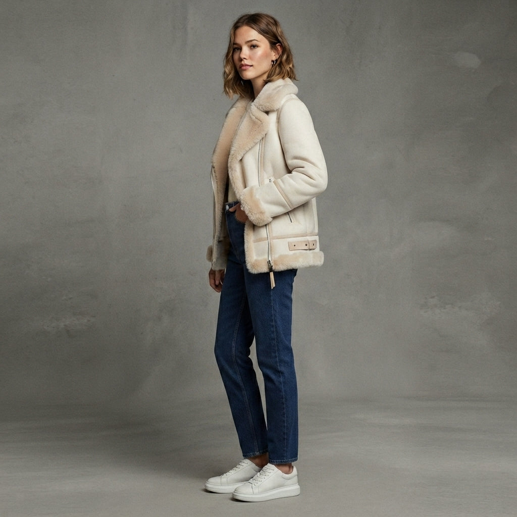 Women's Snow Drift Shearling Biker Coat
