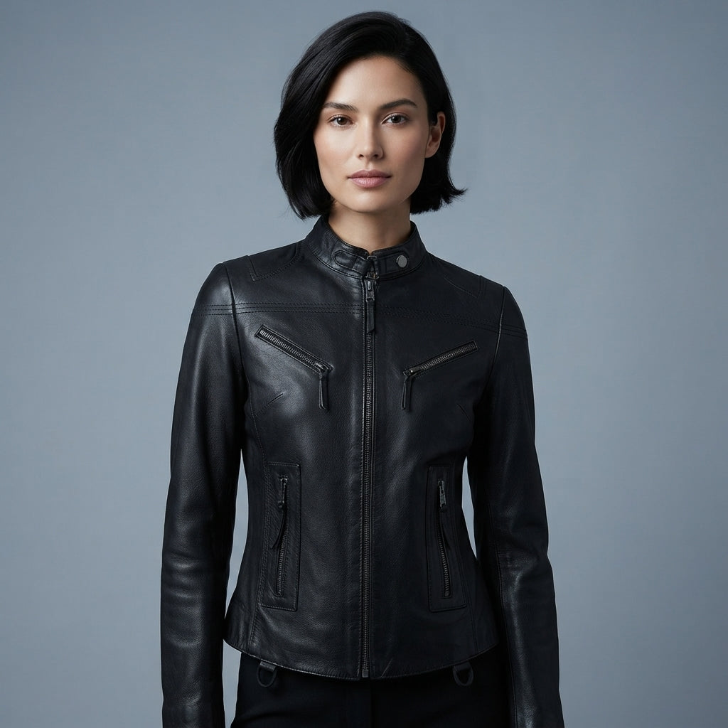 Black Multi-Zip Women's Leather Jacket