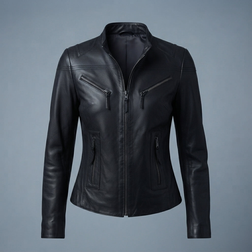 Black Multi-Zip Women's Leather Jacket