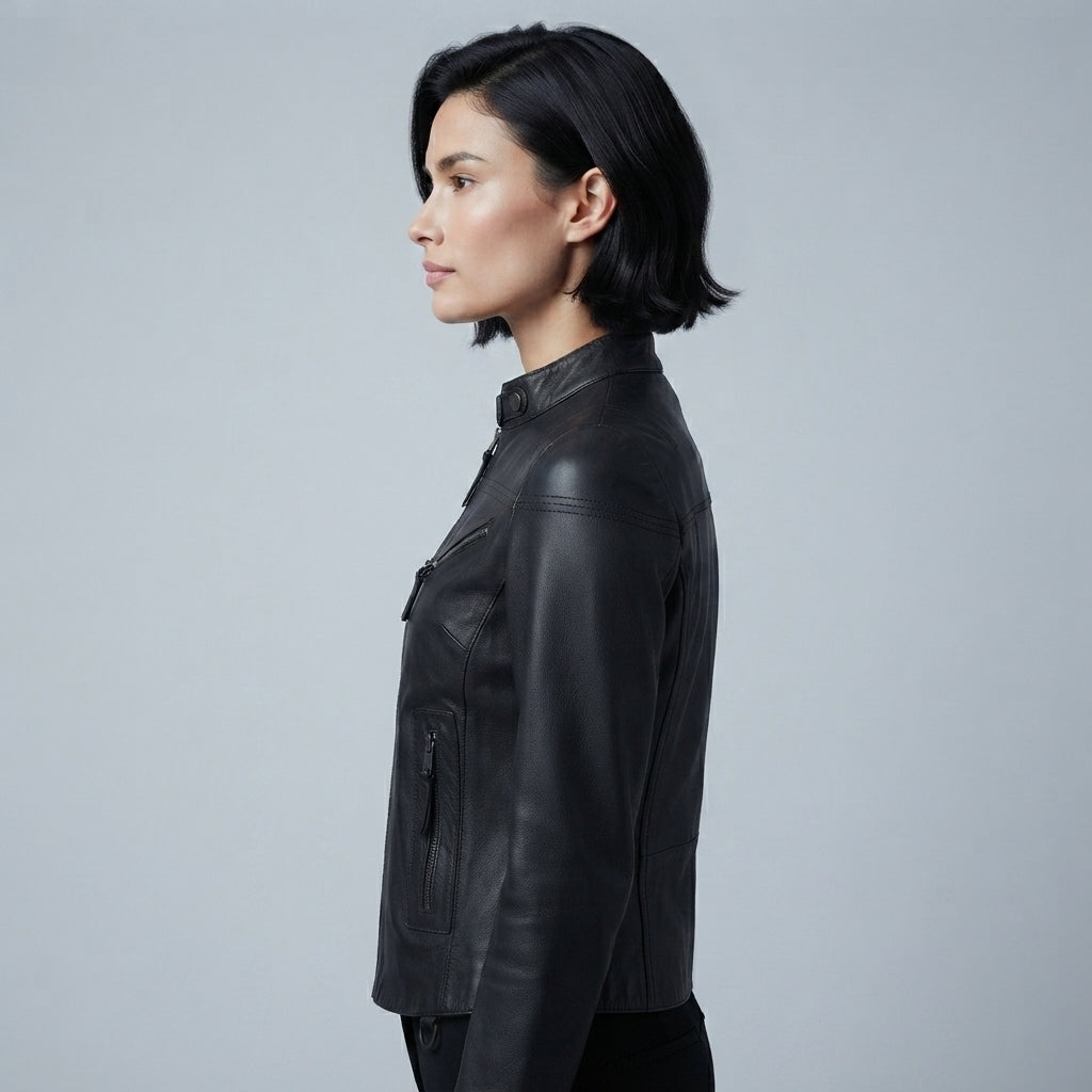 Black Multi-Zip Women's Leather Jacket