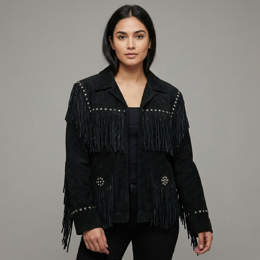 Black Suede Western Studded Jacket