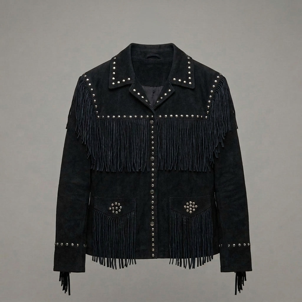 Black Suede Western Studded Jacket