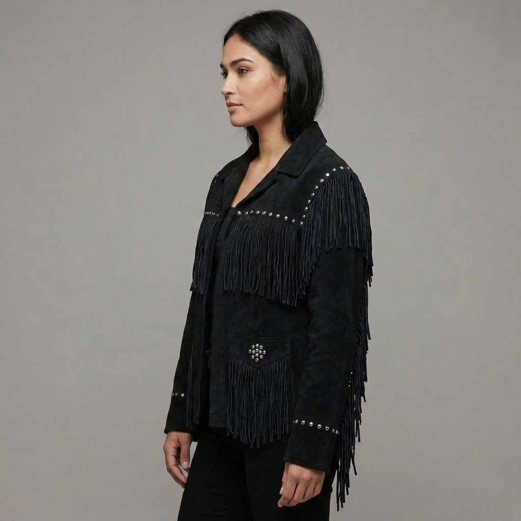 Black Suede Western Studded Jacket