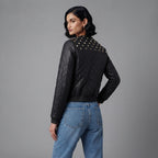 Women's Studded Quilted Leather Bomber Jacket