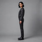 Women's Studded Quilted Leather Bomber Jacket