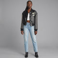 Studded Leather Bomber Jacket
