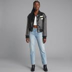 Studded Leather Bomber Jacket