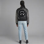 Studded Leather Bomber Jacket