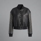 Studded Leather Bomber Jacket
