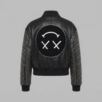 Studded Leather Bomber Jacket