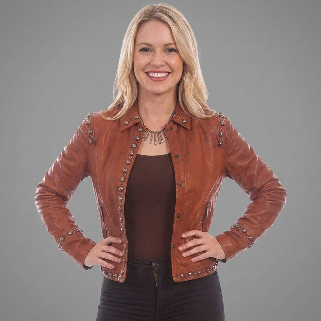 Studded Tan Leather Jacket
