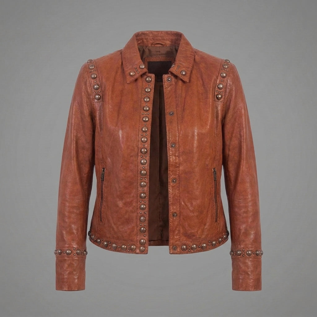 Studded Tan Leather Jacket
