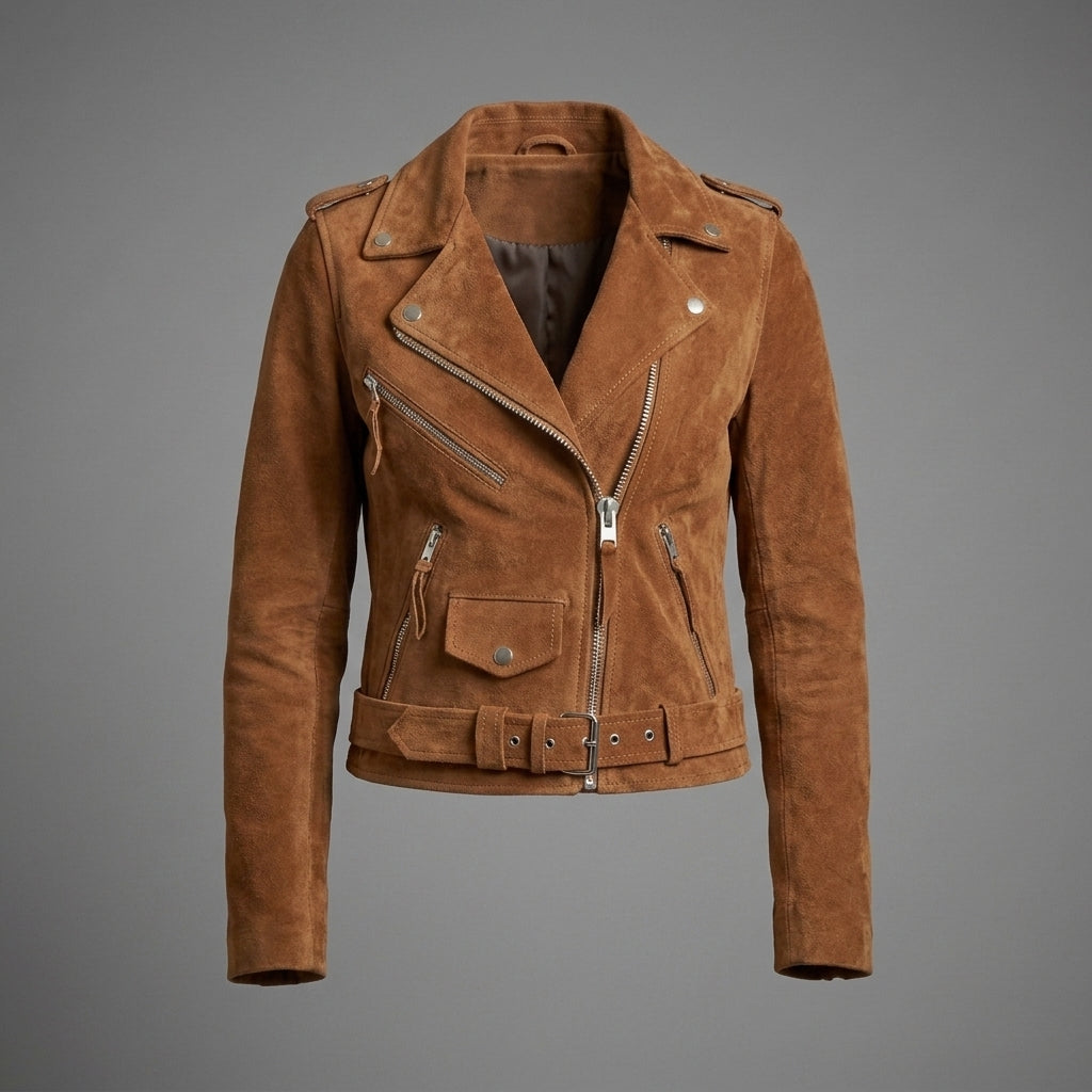 Women's Suede Belted Moto Jacket