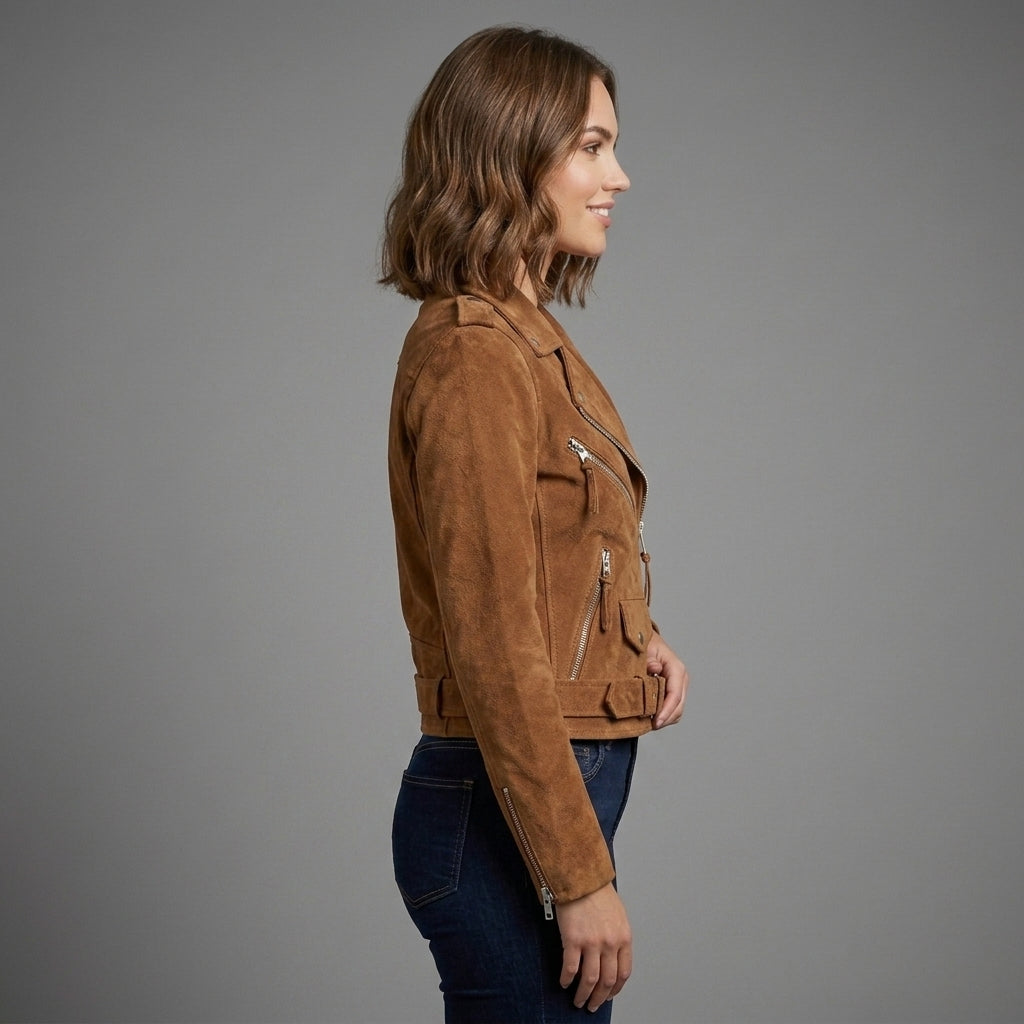 Women's Suede Belted Moto Jacket