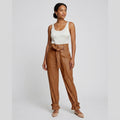 Women's Tan Belted Leather Pants