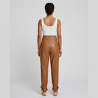 Women's Tan Belted Leather Pants