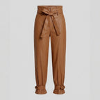 Women's Tan Belted Leather Pants