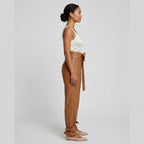 Women's Tan Belted Leather Pants