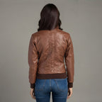 Women's Tan Leather Bomber Jacket