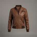 Women's Tan Leather Bomber Jacket