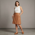 Women's Tan Leather Midi Skirt