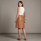 Women's Tan Leather Midi Skirt