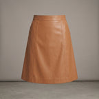 Women's Tan Leather Midi Skirt