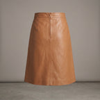 Women's Tan Leather Midi Skirt