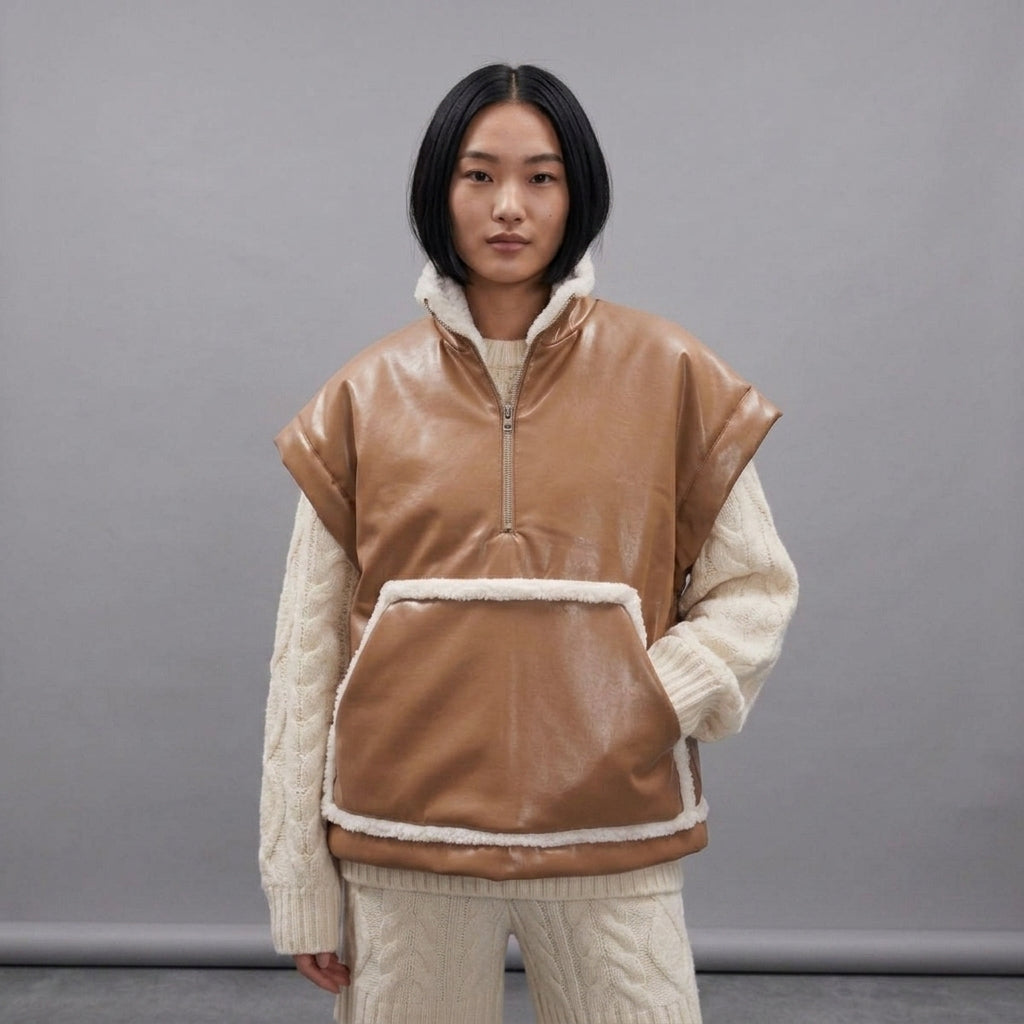 Women's Tan Shearling Leather Vest