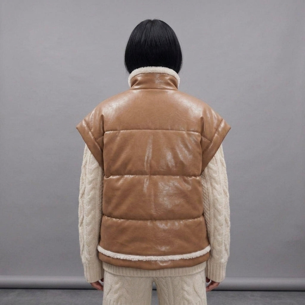 Women's Tan Shearling Leather Vest