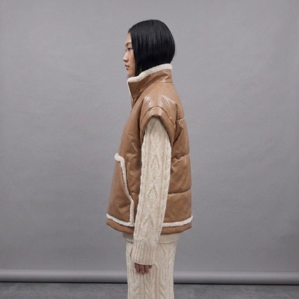 Women's Tan Shearling Leather Vest