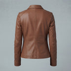 Women's Tan Shirt-Style Leather Jacket