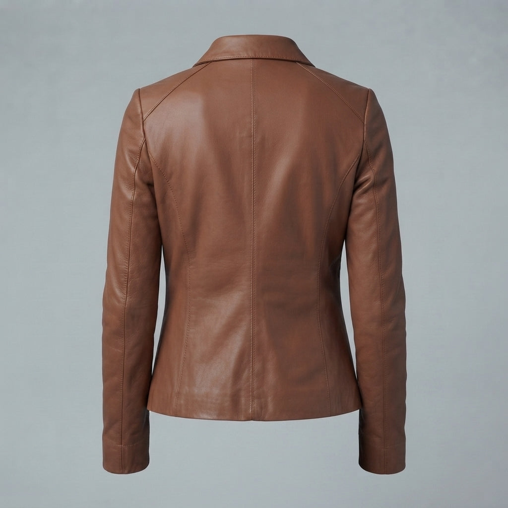 Women's Tan Shirt-Style Leather Jacket
