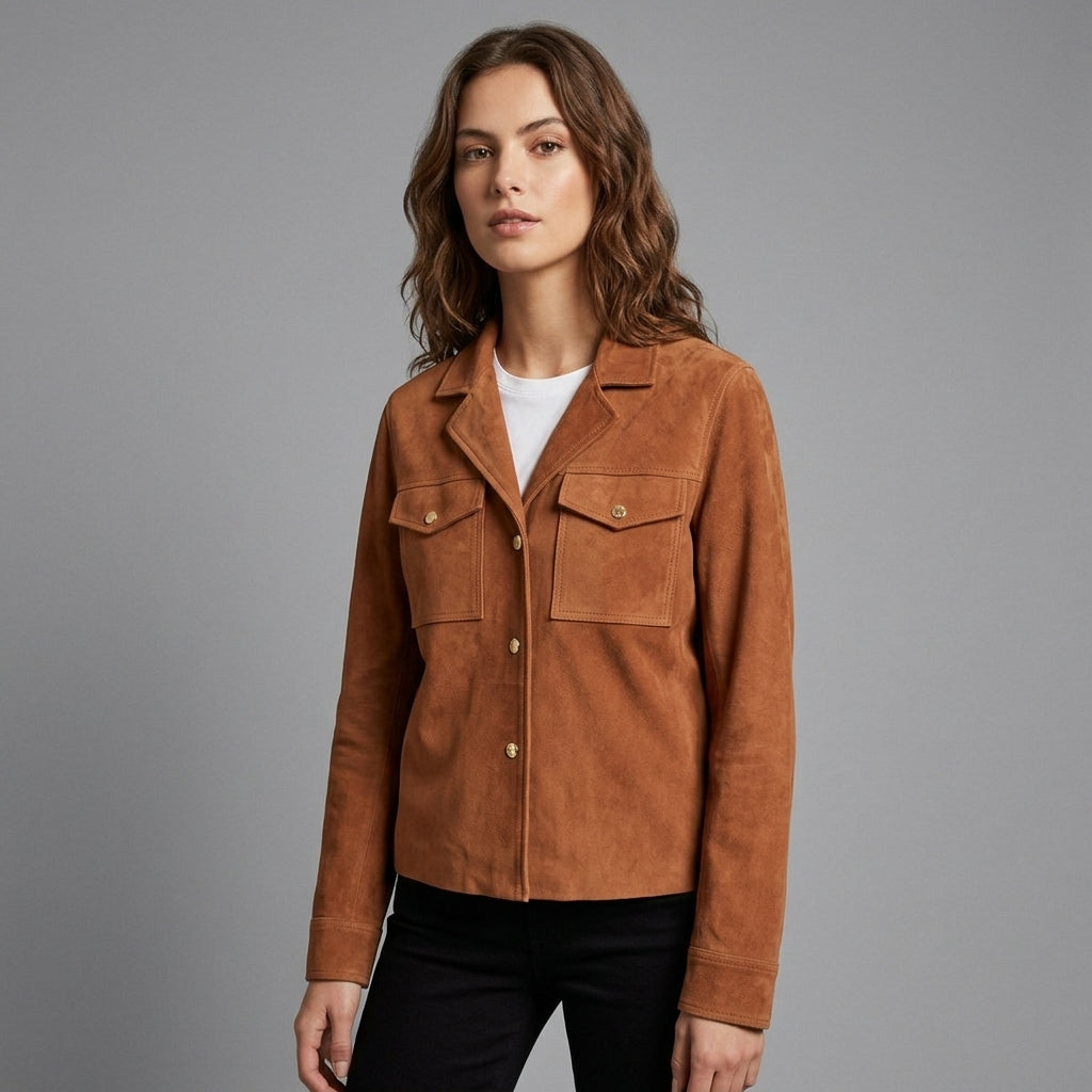 Women's Tan Suede Shirt Jacket