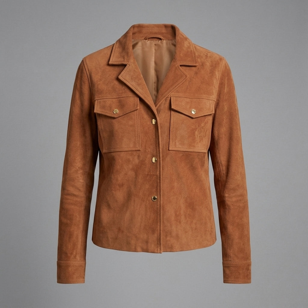 Women's Tan Suede Shirt Jacket