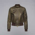 Women's Olive Aviator Leather Bomber Jacket