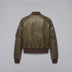 Women's Olive Aviator Leather Bomber Jacket