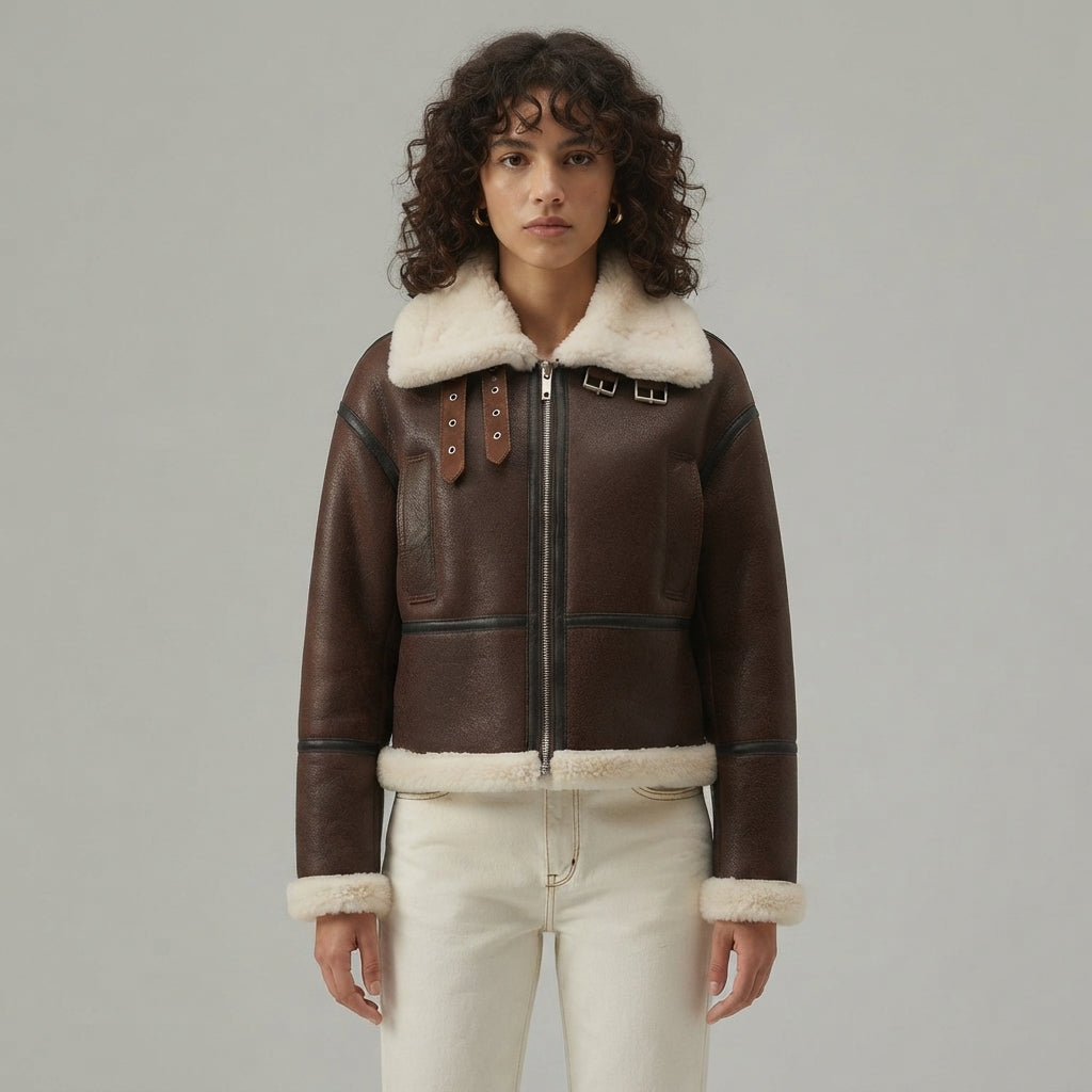 Women's B-3 Vintage Brown Shearling Jacket