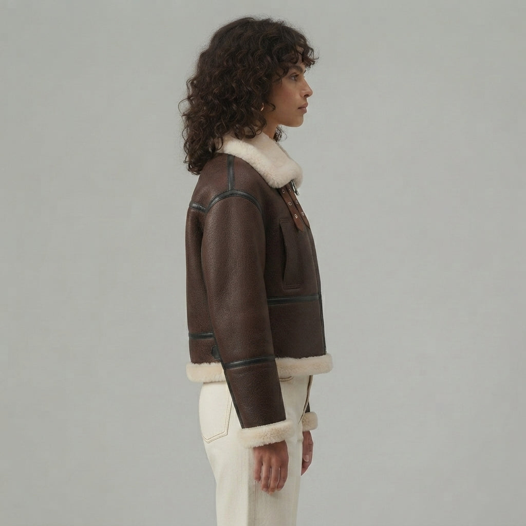 Women's B-3 Vintage Brown Shearling Jacket