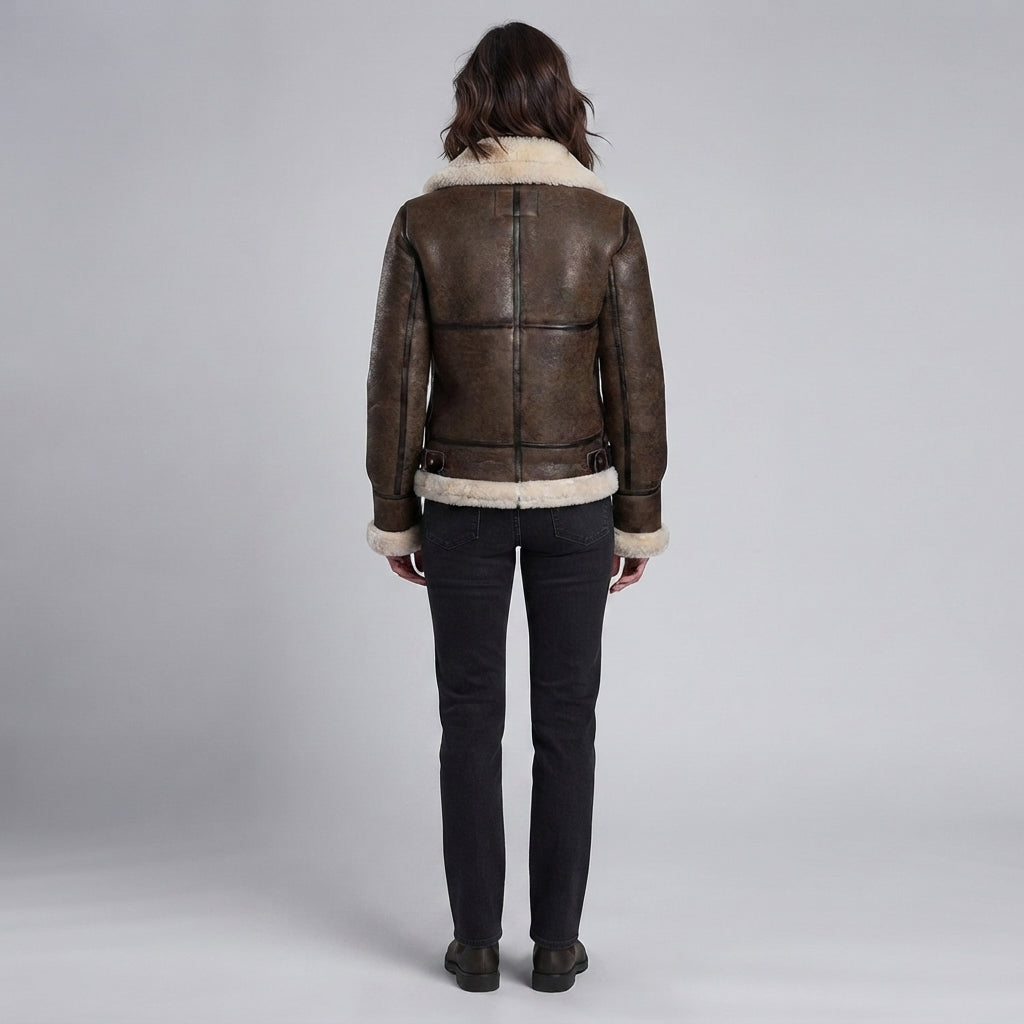 Women's B-3 Dark Brown Shearling Leather Jacket