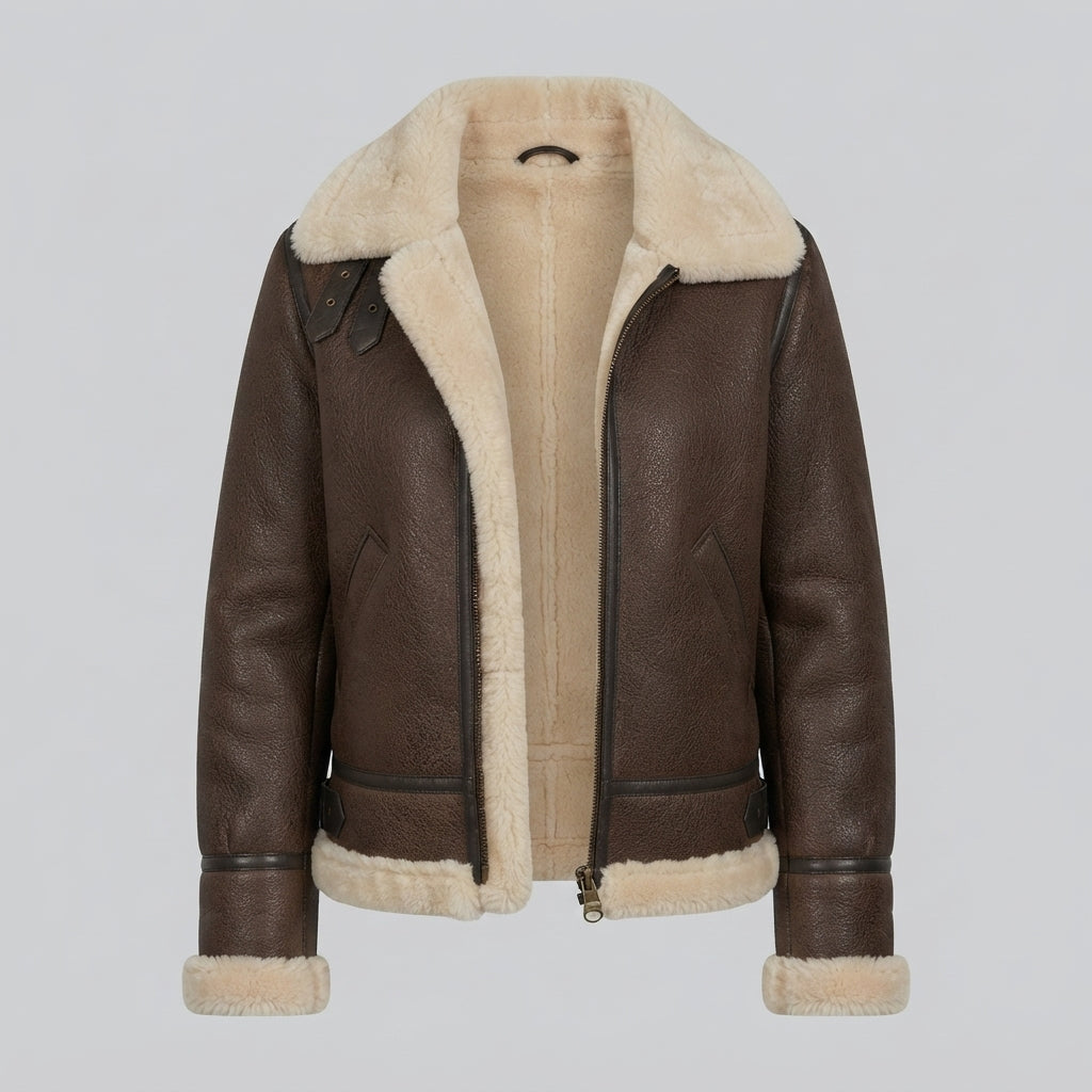 Women's B-3 Dark Brown Shearling Leather Jacket