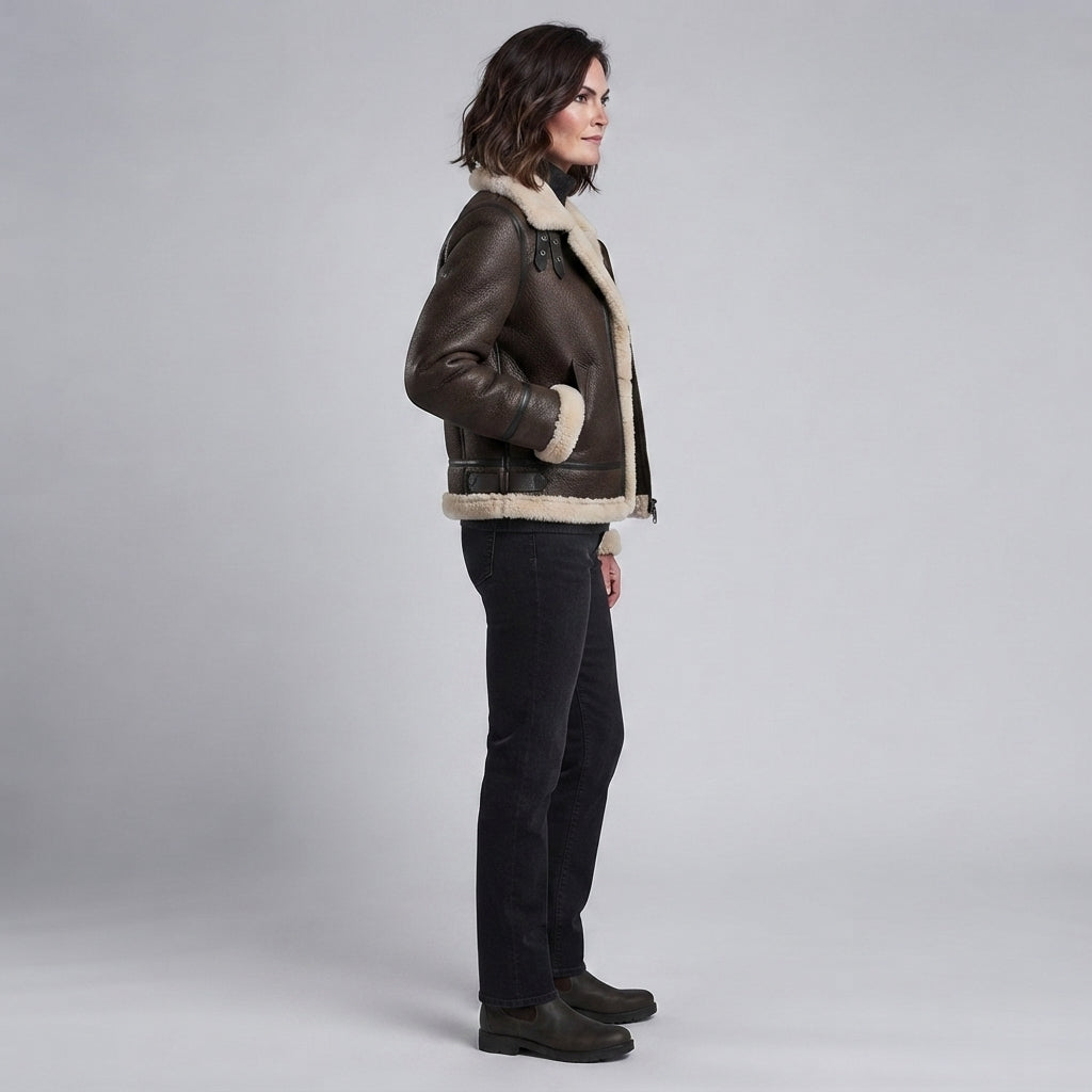 Women's B-3 Dark Brown Shearling Leather Jacket