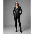 Women's Belted Black Leather Blazer
