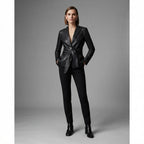 Women's Belted Black Leather Blazer