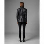 Women's Belted Black Leather Blazer