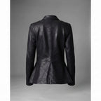 Women's Belted Black Leather Blazer
